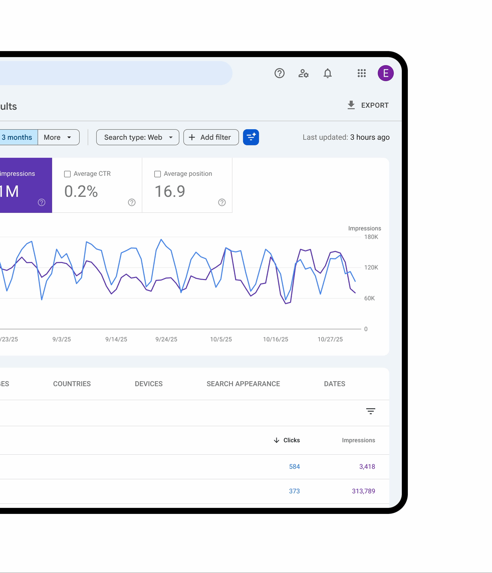 GIF of AI-powered configuration in Search Console